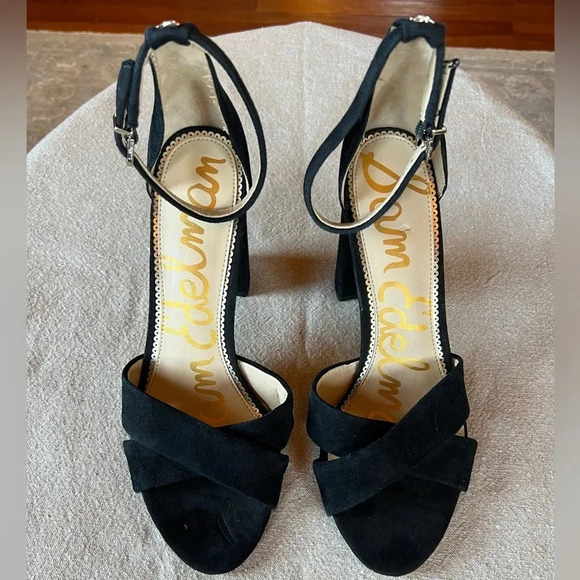 Sam Edelman Yancy Block Heel Ankle Strap Black Suede Shoes Size 10 - Picture 3 of 12